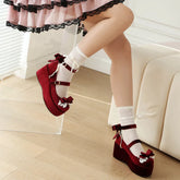 LBSFY  -  2024 Spring New Princess Lolita Platform Mary Jane Party Shoes Womens Sweet Bow Thick Flat Platform Cosplay Wedge Heels Pumps 45